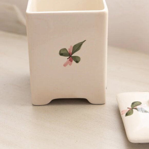 Jay Willfred Andrea by Sadek Square White Floral Ceramic Lidded Canister - Picture 5 of 7